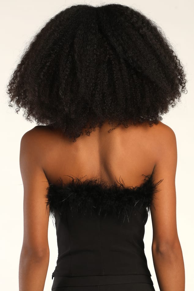 Tube Top - Feather Top - Sexy Black Top - Strapless Crop Top - Lulus