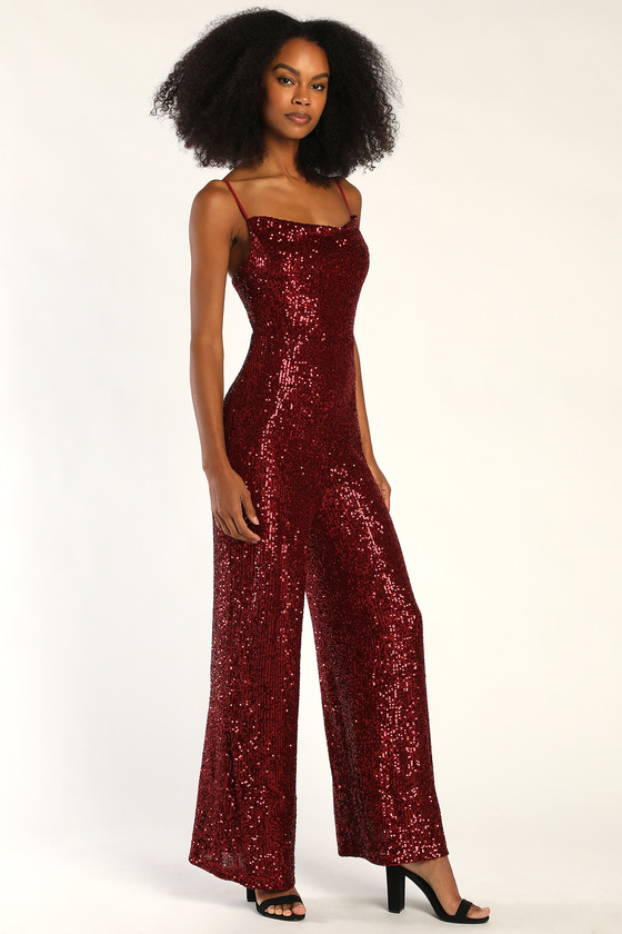 burgundy glitter jumpsuit