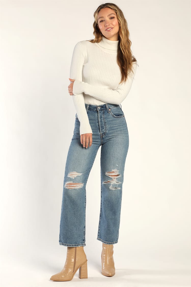 Levi's Ribcage After Love - Medium Wash Jeans - Straight Jeans - Lulus