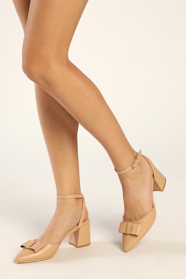 Nude High Heels - Bow High Heels - Ankle Strap Heels - Lulus