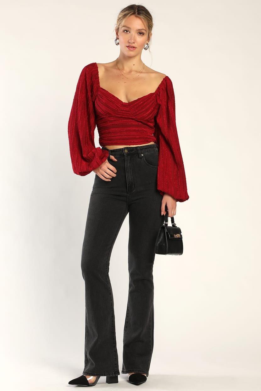 Sexy Wine Red Cutout Top - Long Sleeve Top - Front Cutout Top - Lulus