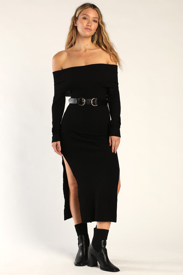 Black Sweater Dress - Off-the-Shoulder Maxi Dress - Maxi Dress - Lulus