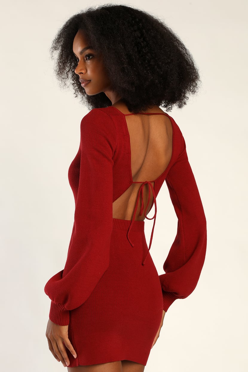 Burgundy Sweater Dress - Long Sleeve Dress - Mini Bodycon Dress - Lulus