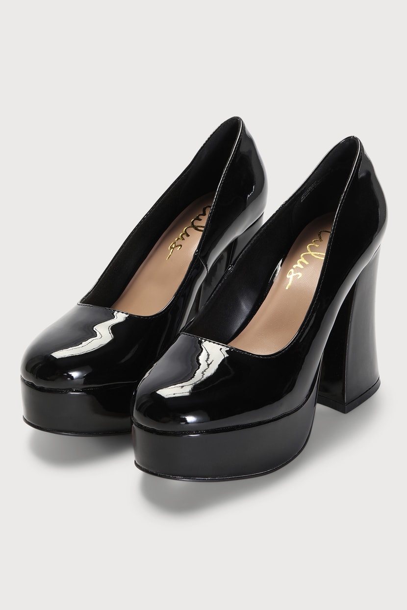 Black Patent Leather Heels - Black Platform Pumps - Slip-On Pumps - Lulus