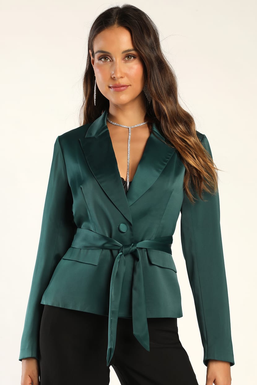 Emerald Green Blazer - Satin Blazer - Office Blazer - Lulus