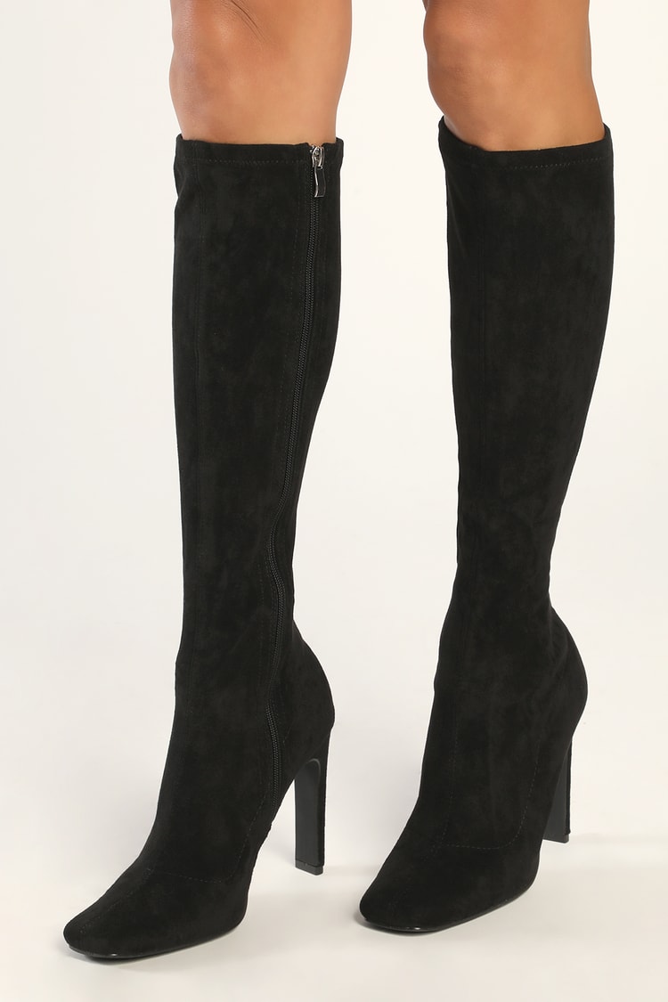 Cute Black Boots - Faux Suede High Heel Boots - Knee-High Boots - Lulus