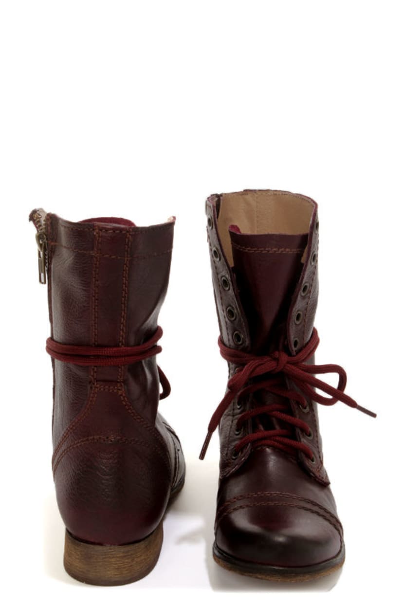 Steve Madden Troopa Wine Leather Lace-Up Combat Boots - $99.00 - Lulus