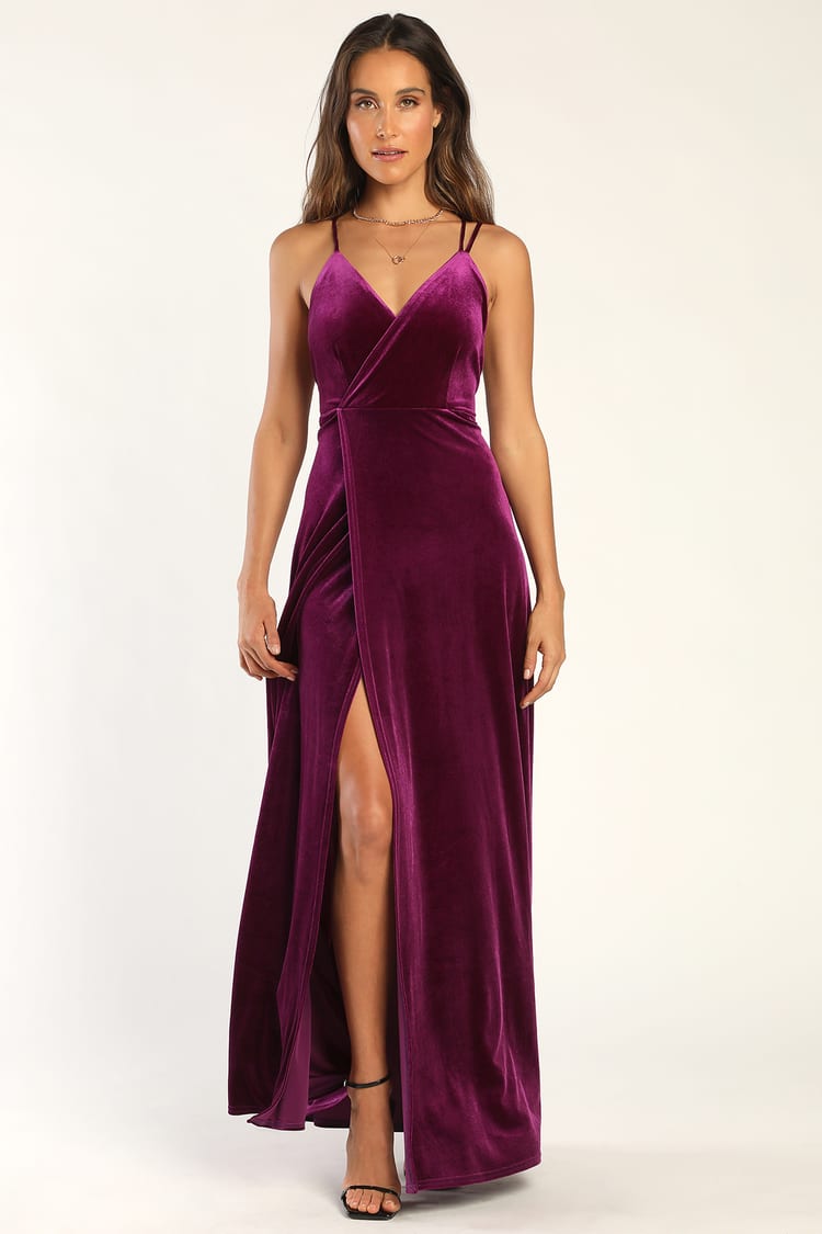 Purple Velvet Dress - Faux-Wrap Maxi Dress - Velvet Maxi Dress - Lulus