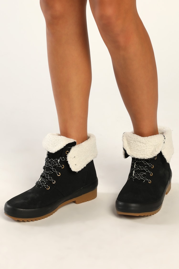 Keds Camp Boot II - Black Suede Boots - Microfleece Ankle Boots - Lulus