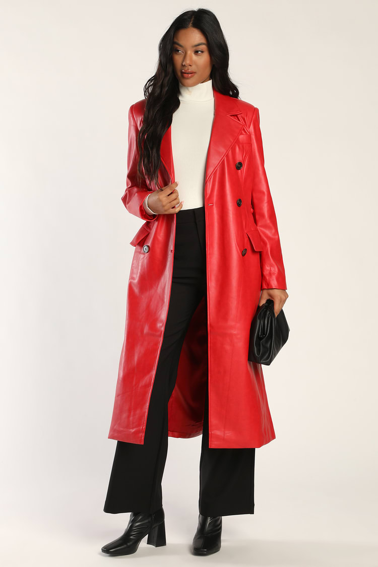 Avec Les Filles Red Coat - Red Vegan Leather Coat - Pleather Coat - Lulus