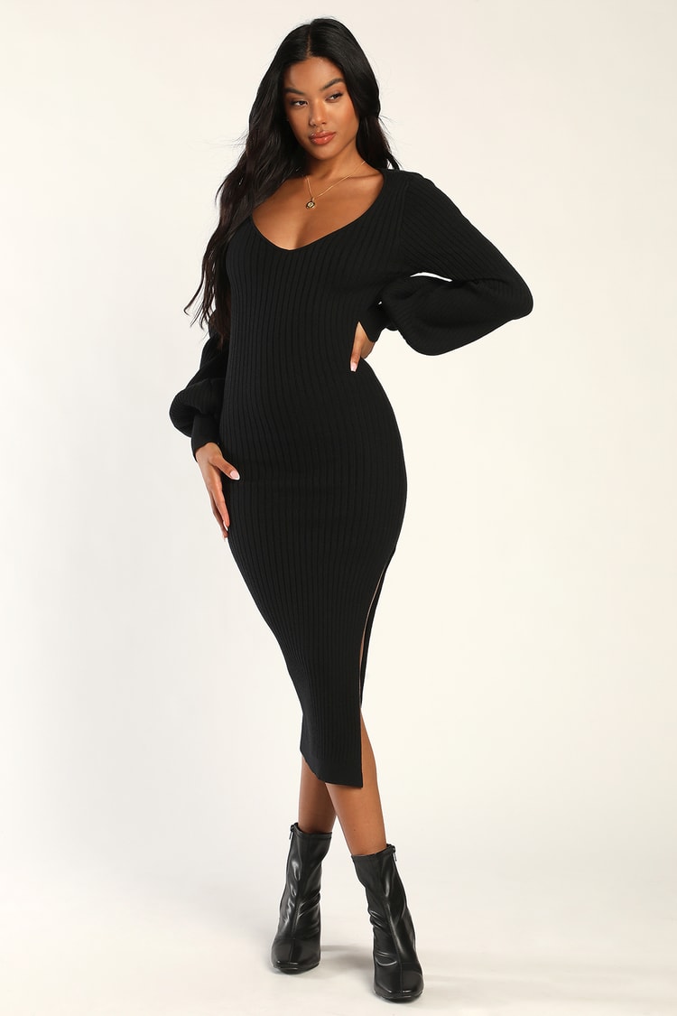Season for Style Black Cutout Long Sleeve Sweater Dress