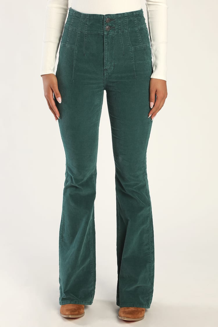 High Rise Button Fly Corduroy Flare Pant
