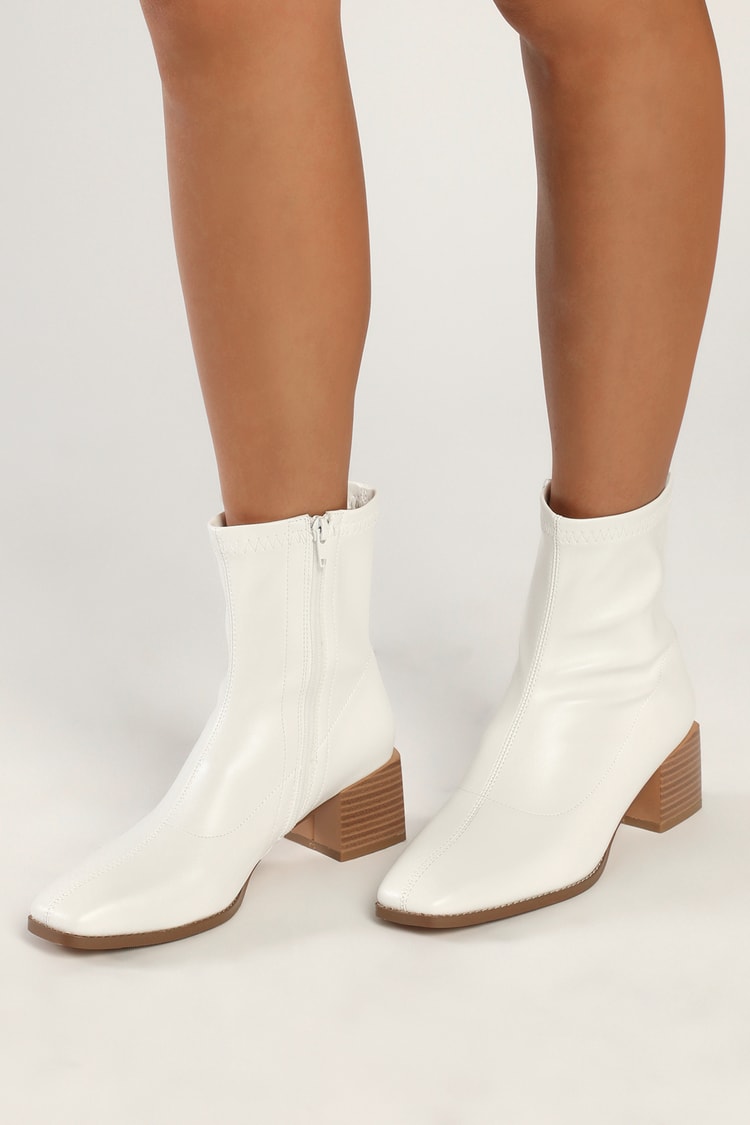 Henleyy White Square Toe Ankle Boots