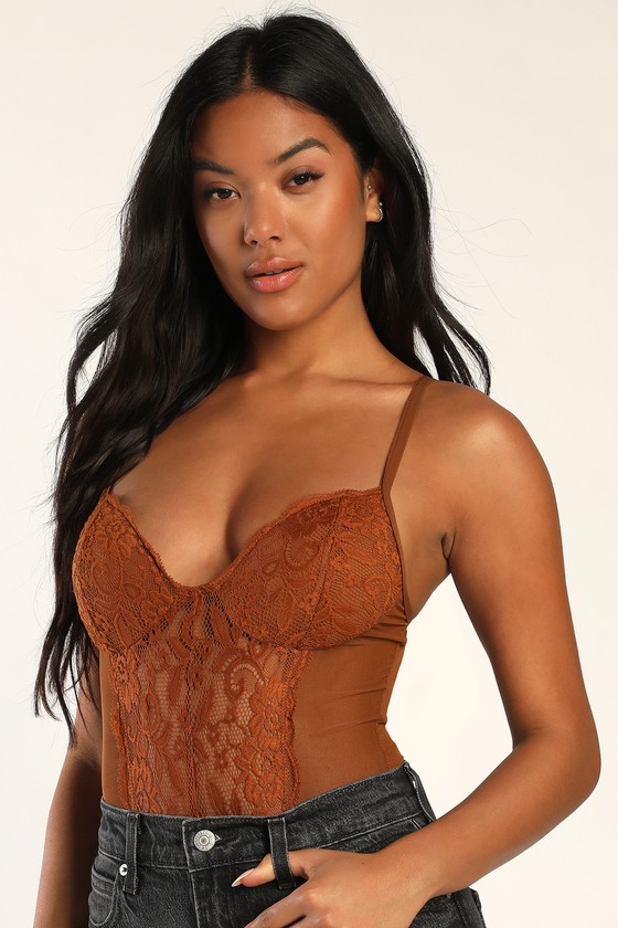 Lulus Alluring Impulse Rust Brown Lace Mesh Bodysuit | ModeSens