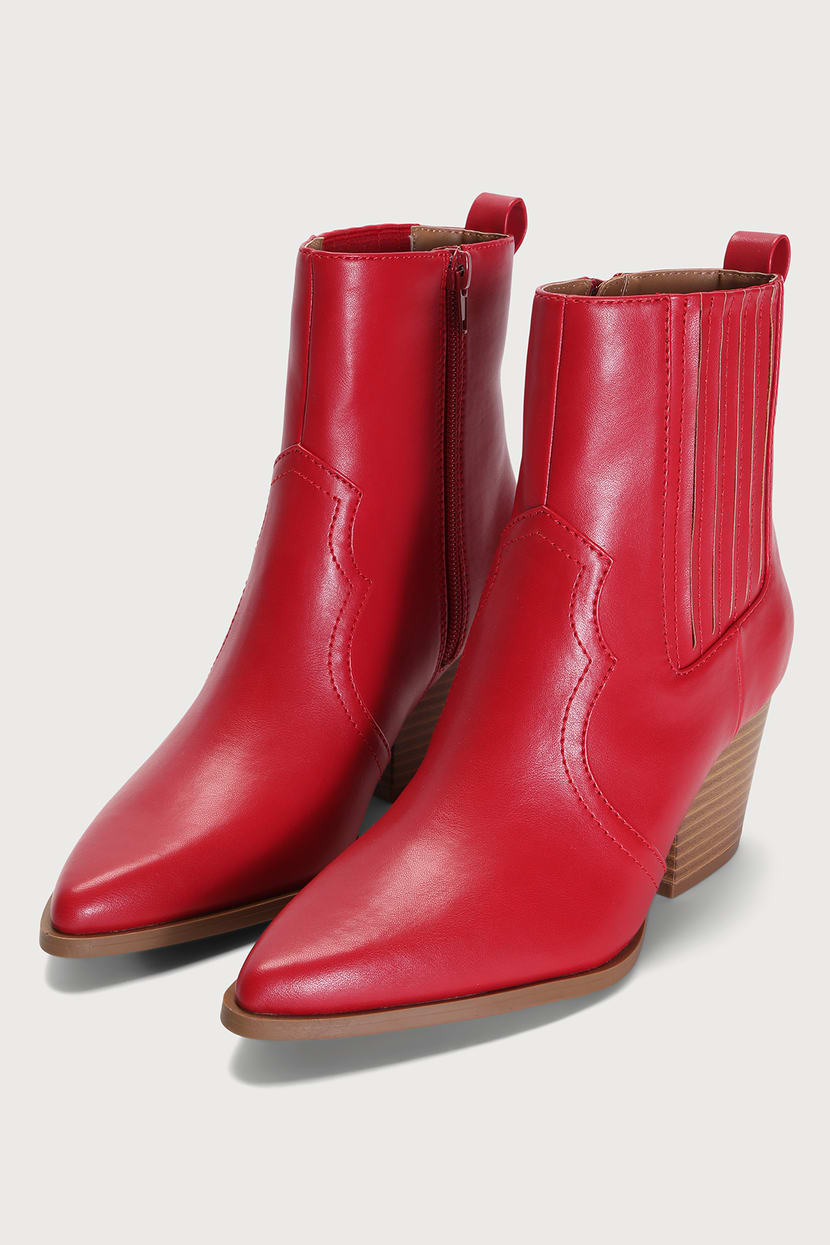 Red Boots - Mid-Calf Boots - Western Boots - Pointed-Toe Boots - Lulus