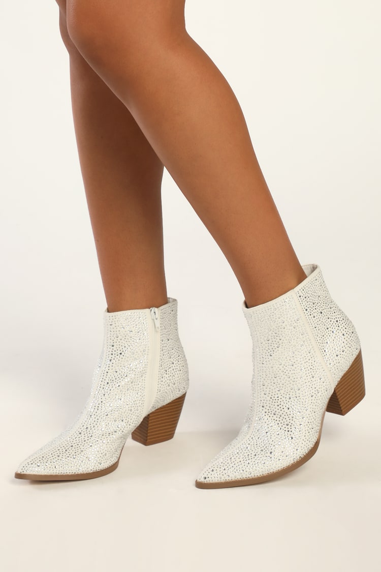 Lulus X Matisse Spirit - Rhinestone Ankle Boots - Silver Booties