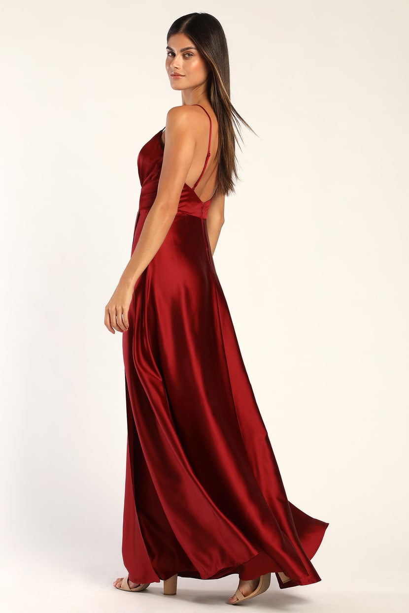 Red Satin Maxi Dress - Sexy Maxi Dress - Faux-Wrap Maxi Dress - Lulus