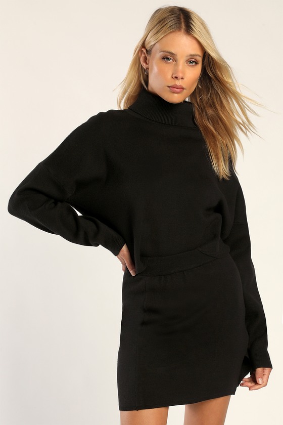 Black Turtleneck Sweater Dress - 2-Piece Sweater Set - Knit Dress - Lulus