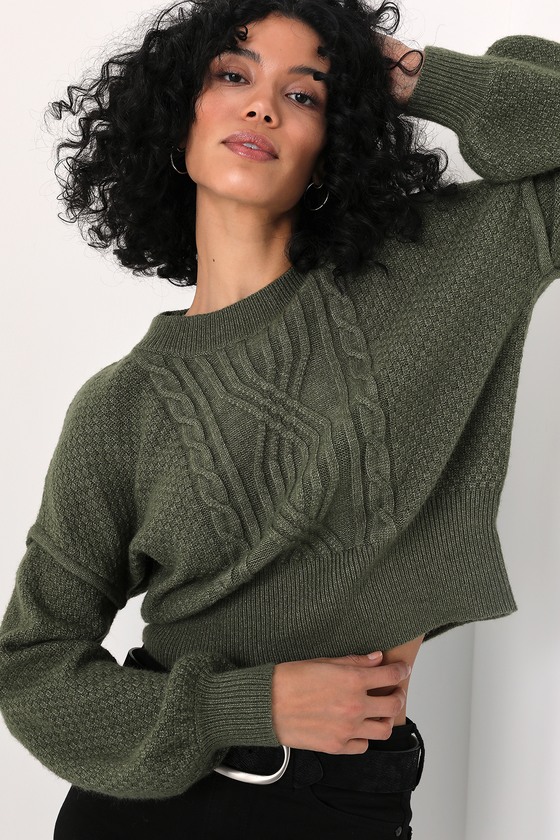 Olive green clearance cable knit sweater