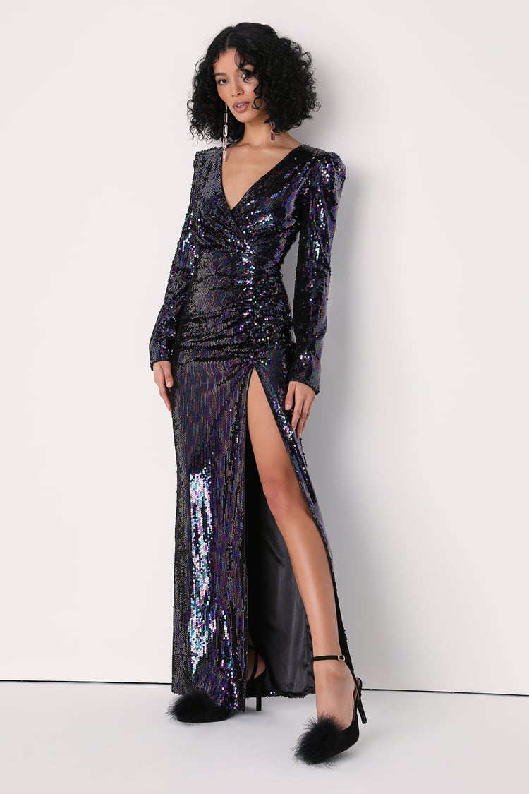 Black Sequin Dress - Sequin Maxi Dress - Sexy Long Sleeve Dress - Lulus