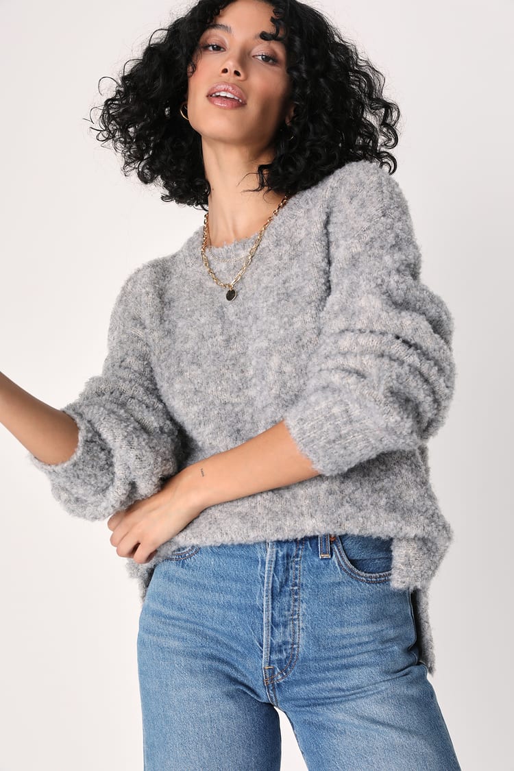 Pullover Sweater - Heather Grey Sweater - Fuzzy Knit Sweater - Lulus