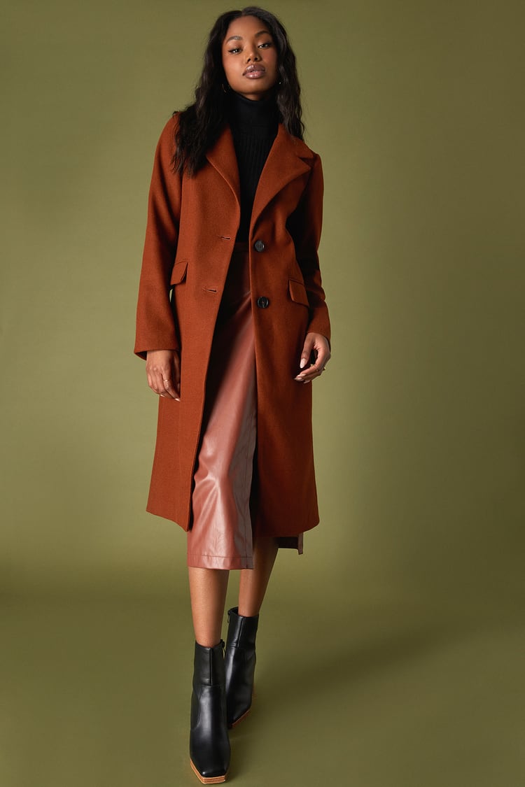Rust Brown Peacoat - Peacoat - Long Coat - Collared Coat - Lulus