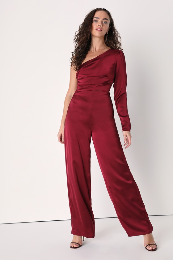 maroon satin jumpsuit