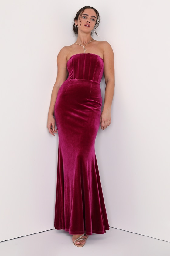 Berry Pink Maxi - Velvet Maxi Dress - Strapless Maxi Dress - Lulus