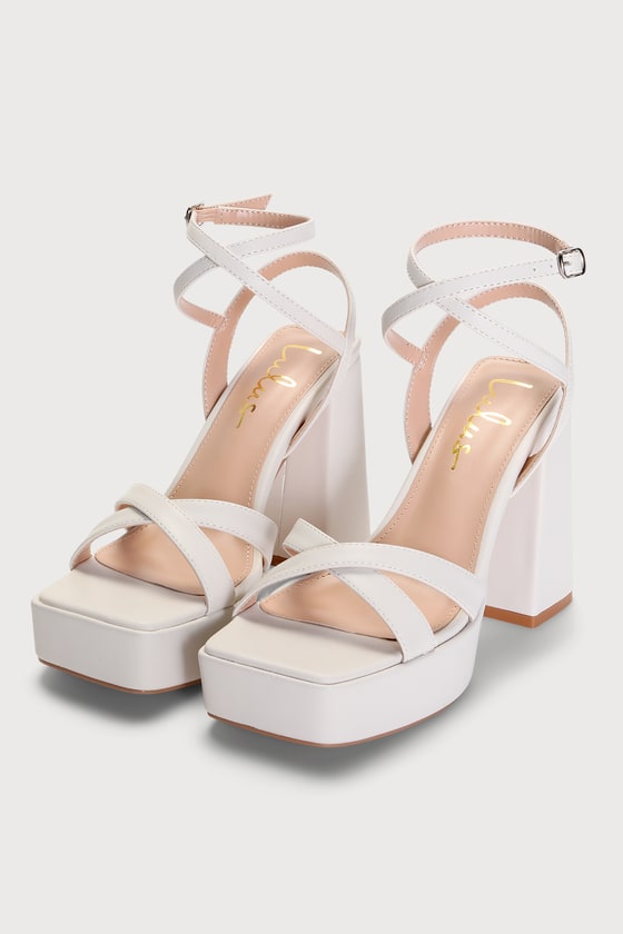 White Platform Heels - Strappy Heels - White High Heel Sandals - Lulus