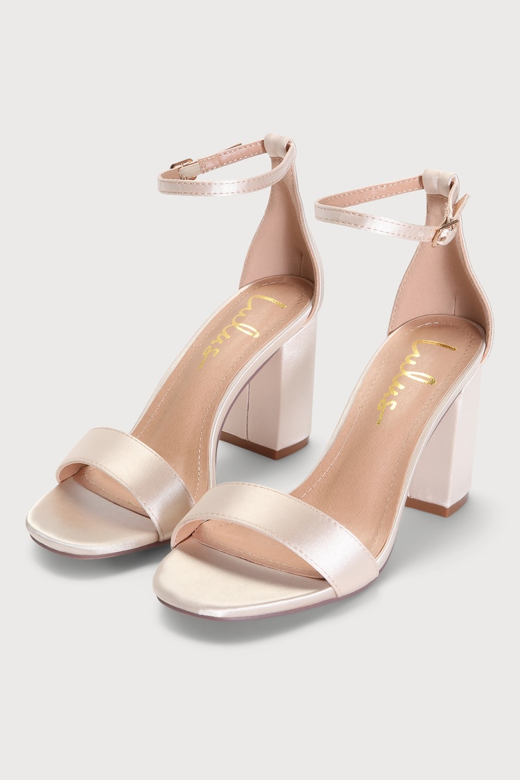 Ankle Strap Sandals - Champagne Heels - Satin Block Heels - Lulus