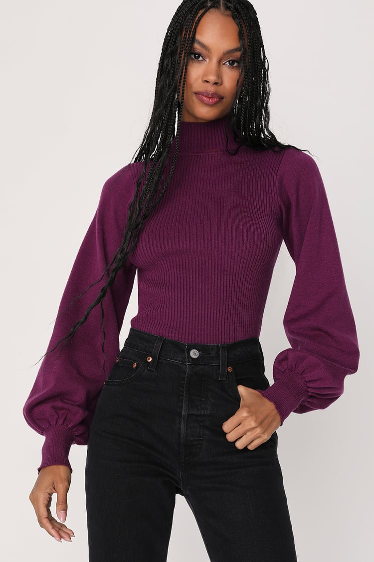 Plum Purple Bodysuit - Backless Bodysuit - Balloon Sleeve Top - Lulus