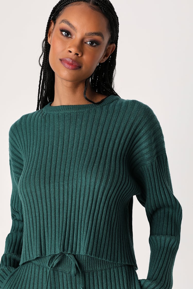 Green Loungewear - Cropped Sweater - Green Ribbed Knit Sweater - Lulus