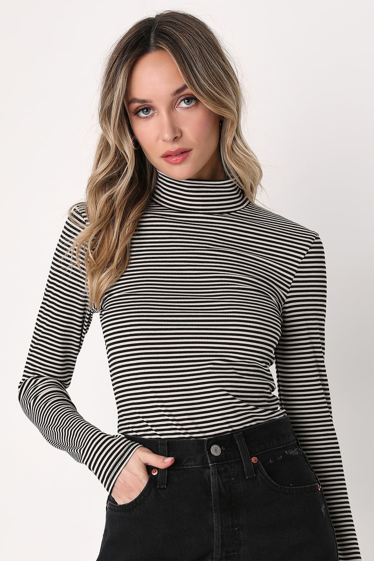 Black and White Striped Top - Turtleneck Top - Long Sleeve Top - Lulus