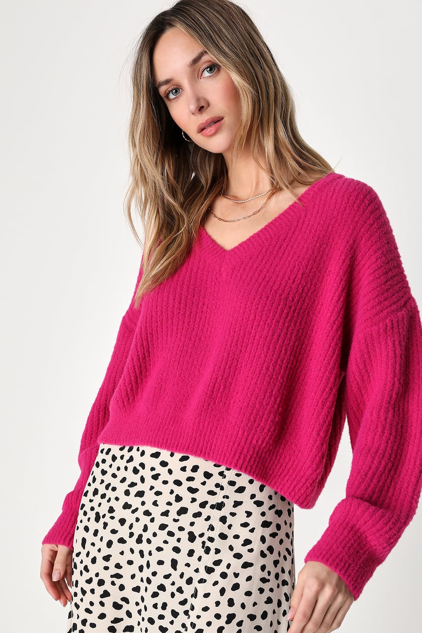 Hot Pink Sweater - Ribbed Pullover Sweater - Fuzzy Pink Sweater - Lulus