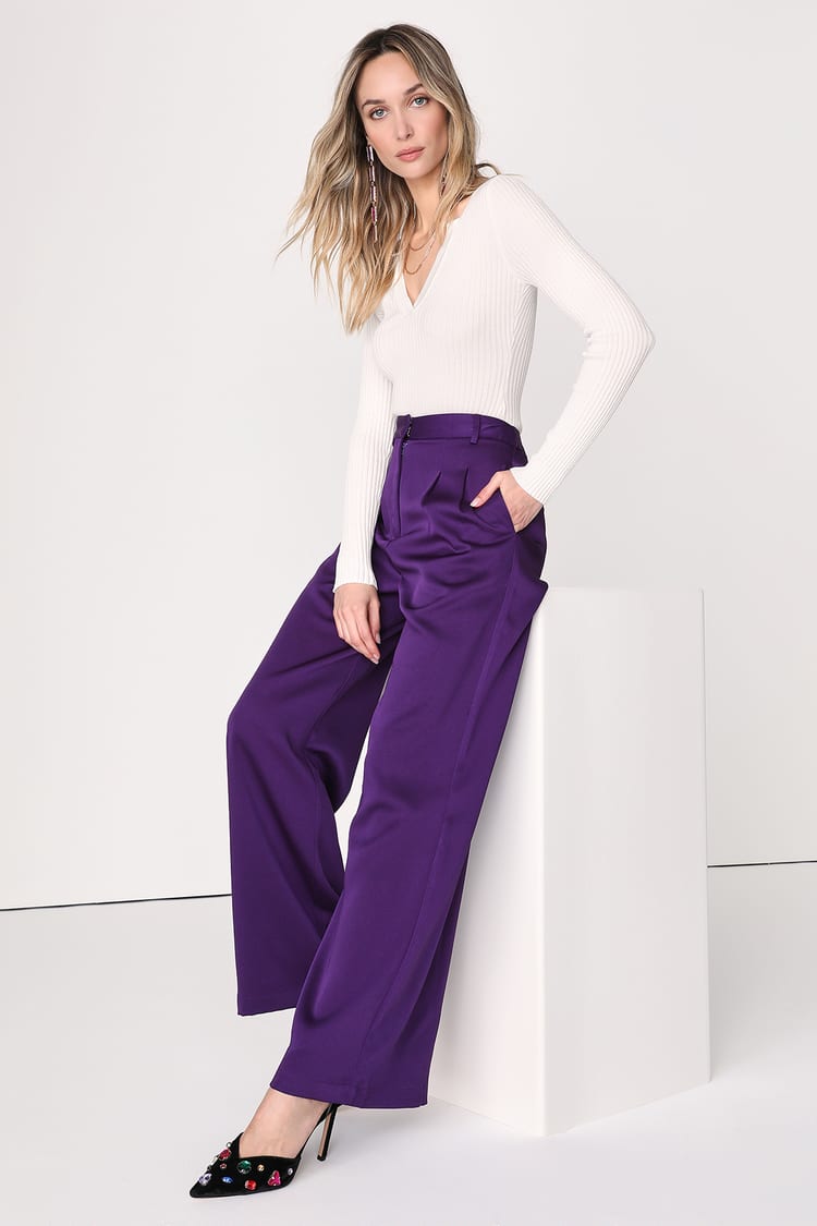 Purple Trouser Pants - High-Waisted Pants - Wide-Leg Pants - Lulus