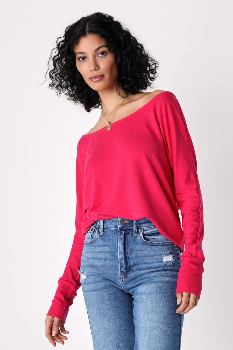 Project Social T Travis - Hot Pink Sweater Top - Long Sleeve Top - Lulus