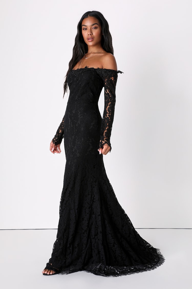 Black Lace Dress - Off-the-Shoulder Maxi Dress - Lace Maxi Dress - Lulus