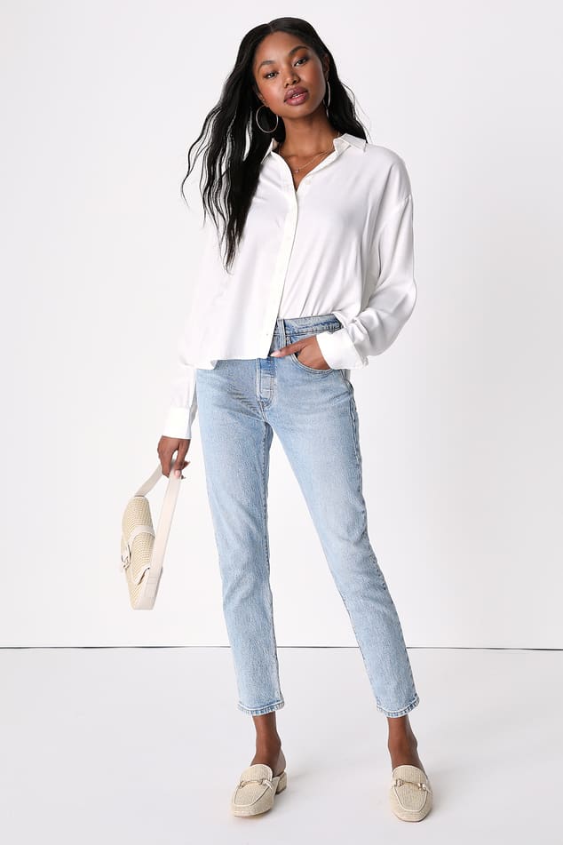 White Button-Up Top - Long Sleeve Button-up Top - Office Chic - Lulus