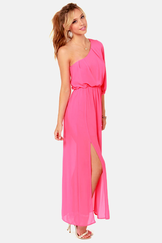 pink one shoulder long dress