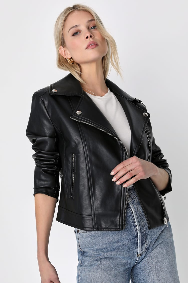 Cute Black Jacket - Vegan Leather Jacket - Moto Jacket - Lulus