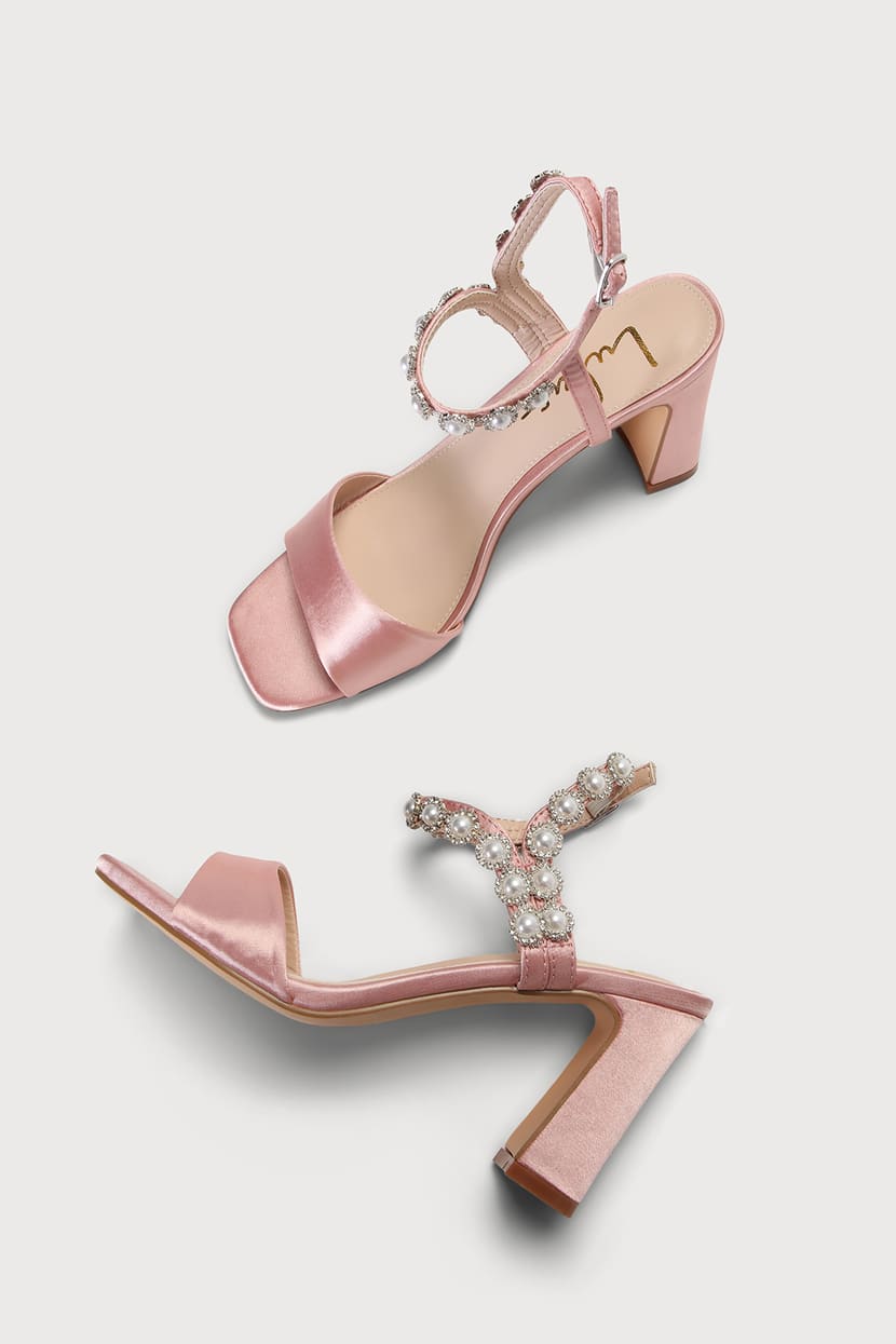 Blush Pink Sandals - Pearl Rhinestone Heels - Ankle Strap Heels - Lulus