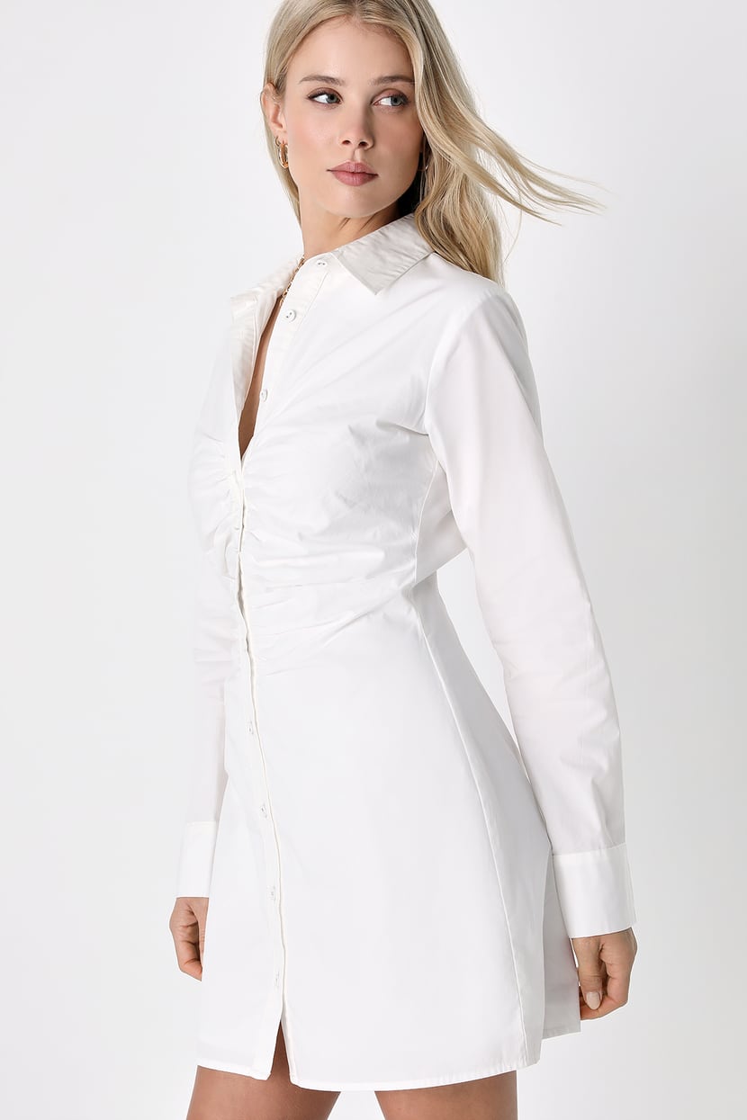 White Collared Mini Dress - Button-Up Shirt Dress - Shirt Dress - Lulus
