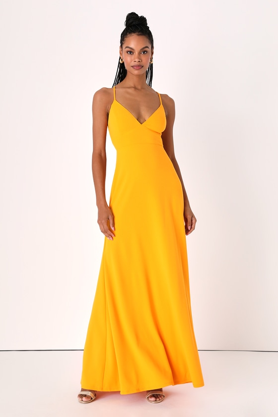 Shop Lulus Be My Date Marigold Lace-up Maxi Dress In Gold