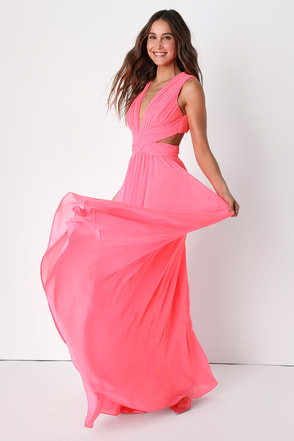 Lovely Neon Pink Dress - Cutout Maxi Dress - Maxi Dress - Lulus