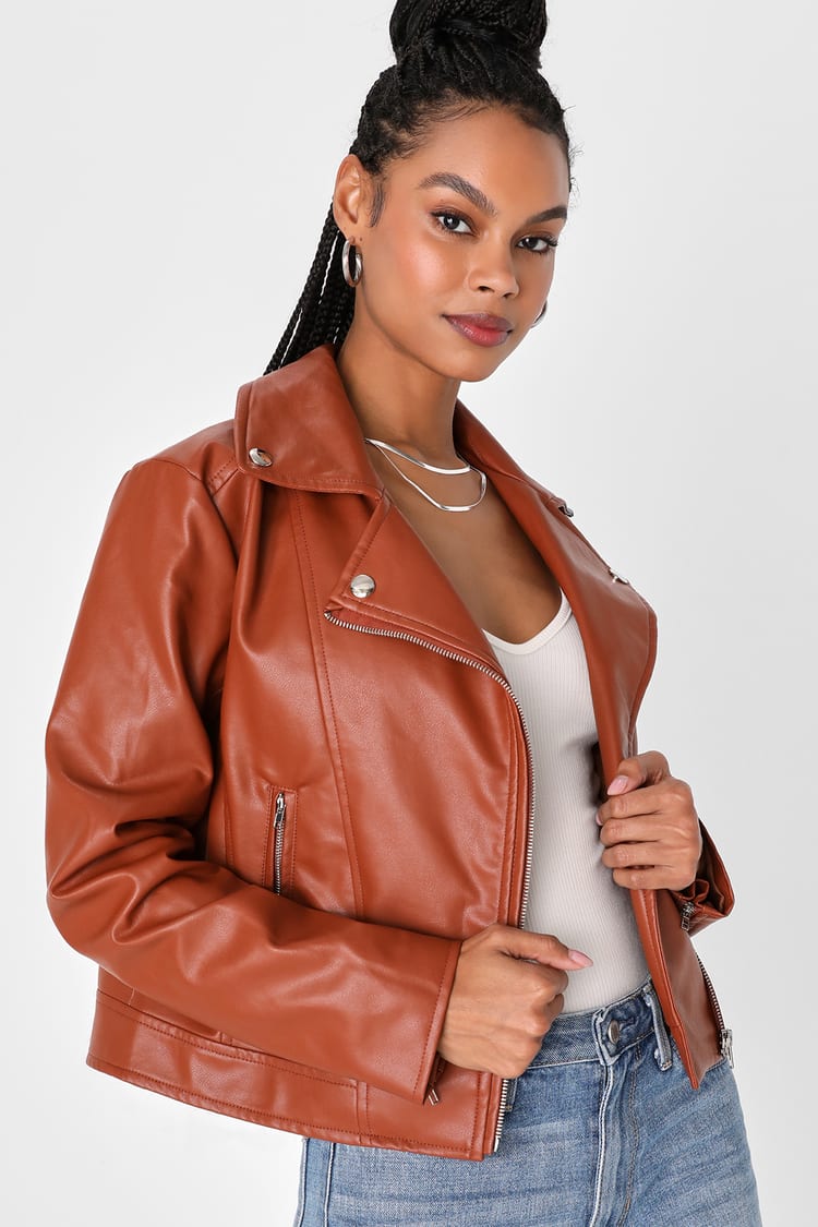 Cute Brown Jacket - Vegan Leather Jacket - Moto Jacket - Lulus