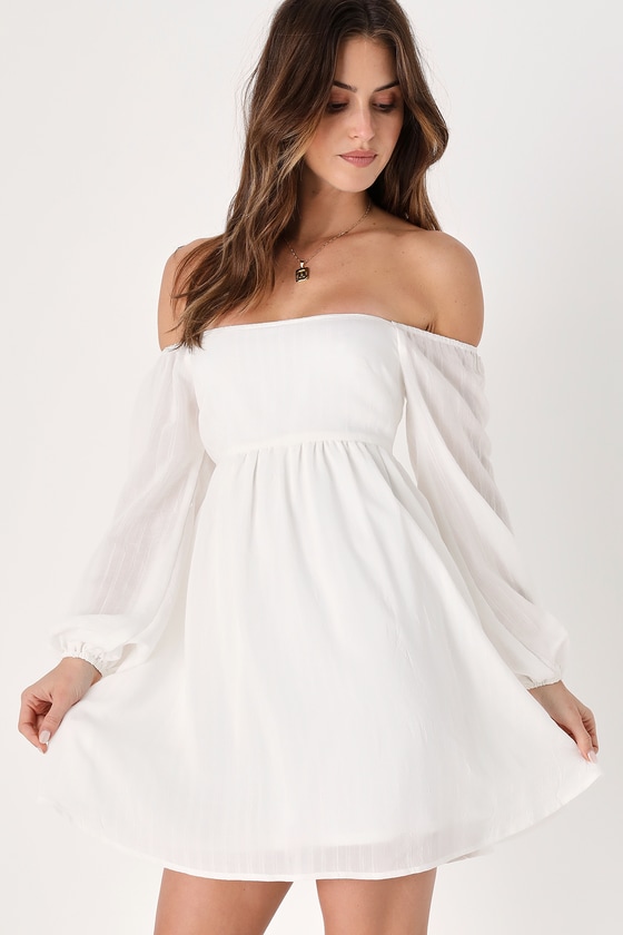 White Off-the-Shoulder Dress - Babydoll Mini Dress - Mini Dress - Lulus