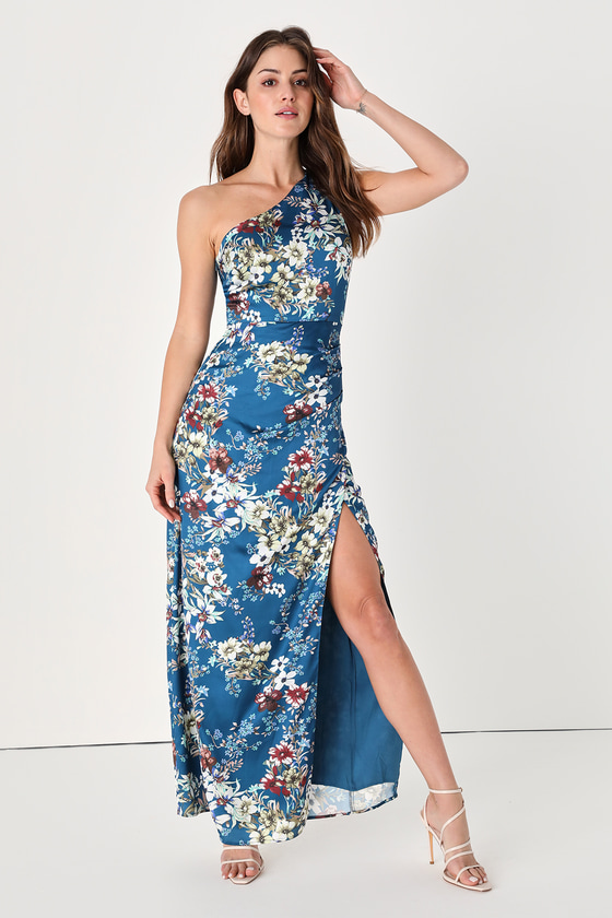 Blue Floral Maxi Dress - Satin Floral Dress - Bustier Dress - Lulus