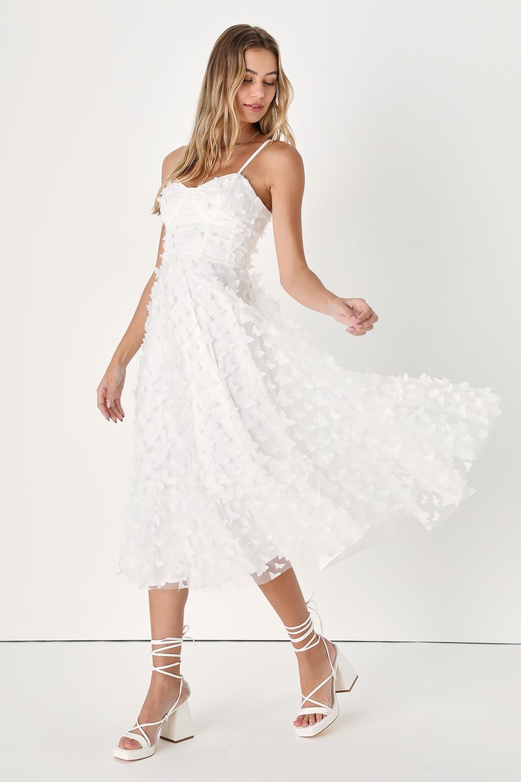 Butterfly Applique Dress - Lace-Up Dress - White Midi Dress - Lulus