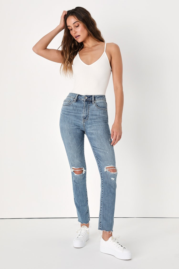 DAZE Daily Driver - Skinny Straight Jeans - Light Wash Jeans - Lulus