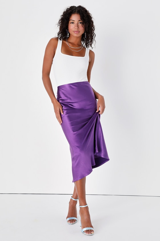 Purple Midi Skirt - High-Rise Midi Skirt - Vibrant Satin Skirt - Lulus